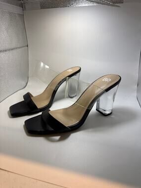 BP. Naomi Clear Strap Block Heel Slide Sandals Women's US 8M Clear Black NWOT